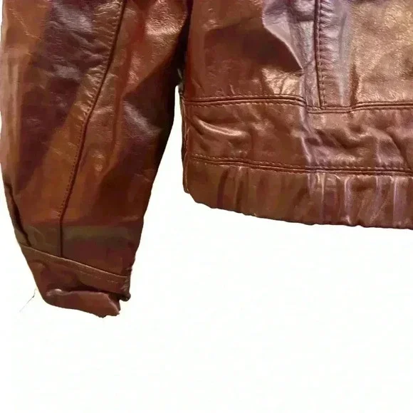 ‼️SOLD‼️ VINTAGE High Sierra Oxblood Genuine Leather Bomber Jacket Size 11-12 - Picture 8 of 10